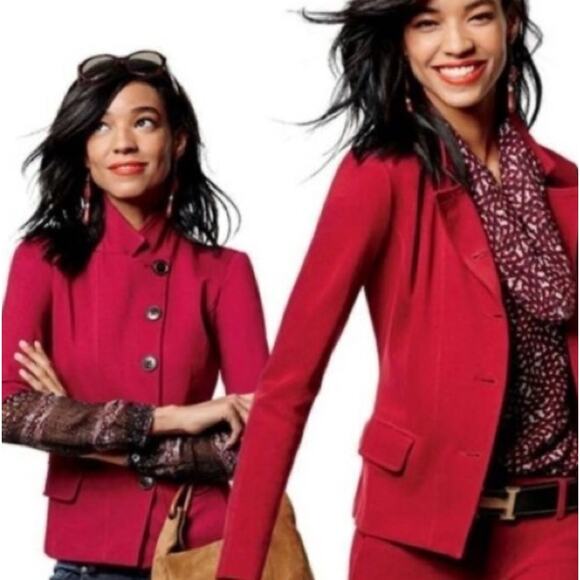 Cabi #3175 Rhubarb Red "Outing Blazer" Button Down Jacket Ponte Knit - Size 0 - Picture 8 of 9